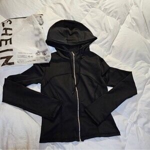 NEW Shein Black Zip-Up Hoodie Jacket | Size Small (4) | Women's Lightweight